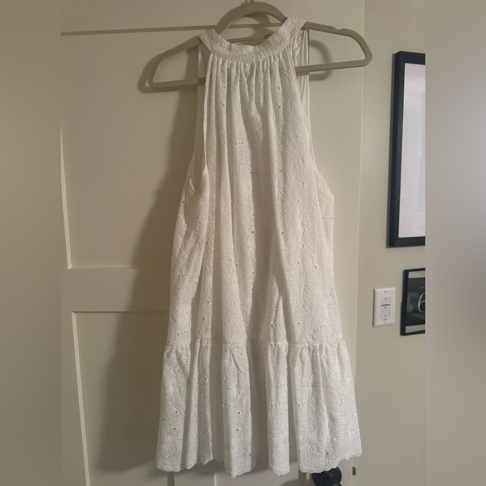 Olivaceous White Eyelet Halter Dress